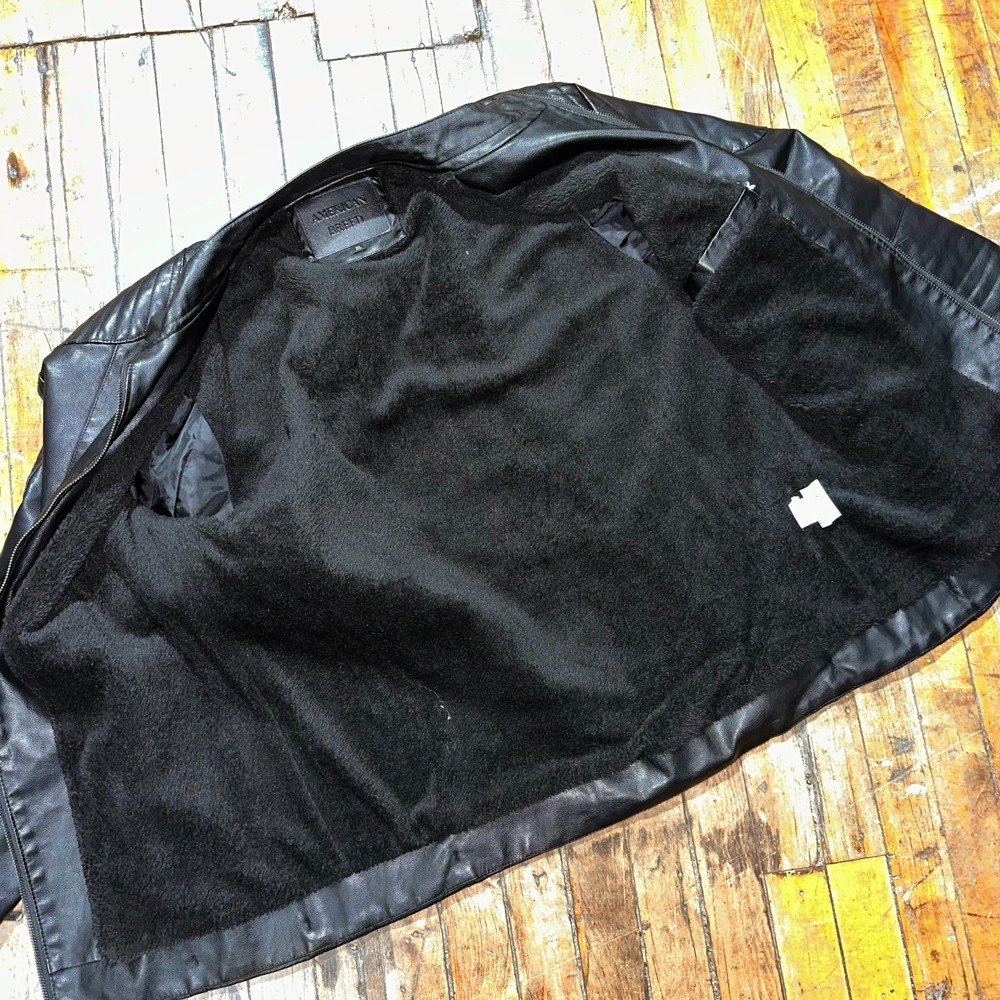 American Breed Leather Jacket Women Large Black Faux Fur Lined Slim Fit Full Zip - Picture 5 of 10